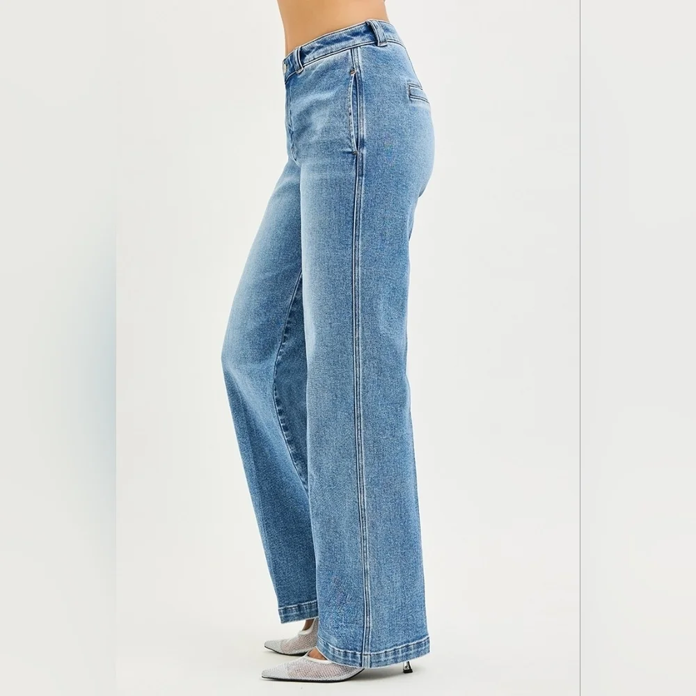 RISEN High Rise Medium Wash Slouchy Straight Fit Jeans Trouser Various NEW